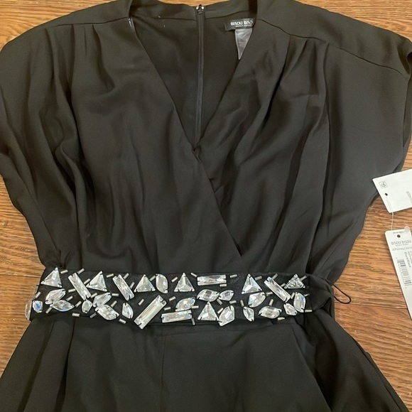 NWT BISOU BISOU Womens Black Wide Leg Jumpsuit Size 4 w Faux Gemstone Belt - Picture 5 of 11